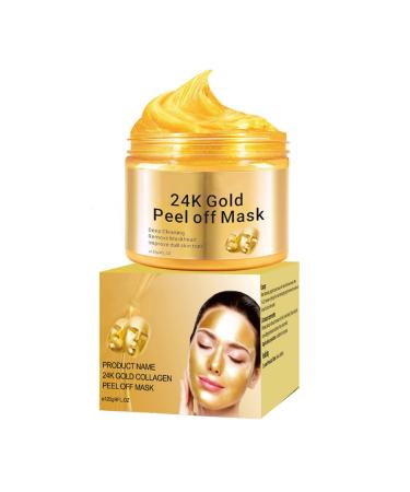 24K Gold Peel Off Mask Anti-Aging Firming Peel Off Face Mask With Hyaluronic Acid and Collagen Deep Cleansing Moisturizing Removes Blackheads Reduces Fine Lines& Wrinkles Great for All Skin 120g
