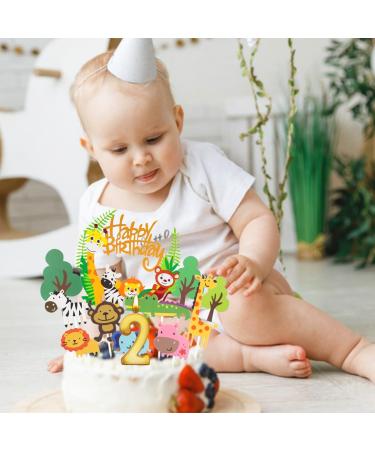 16-Piece Jungle Safari Cake Decorations for 2nd Birthday - Forest Animals & Happy Birthday Topper for Girls - Buy Online on SooperMarket.com