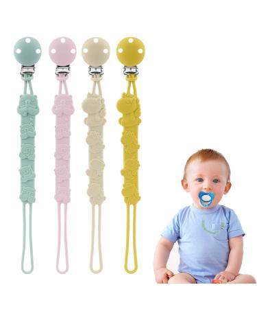 Vicloon silicone pacifier chain 4 piece of pacifier chain baby for girls and boys baby pacifier chain clip gift to baby -animal style 1 4PCs silicone style 1
