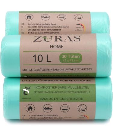Zuras 10L Organic Waste Bags - 150 Compostable Biodegradable Tear-Resistant & Waterproof | DIN EN 13432 Certified - Buy Online on SooperMarket.com