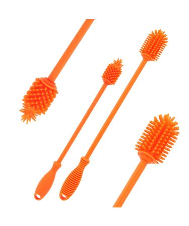 Silicone Bottle Cleaning Brush with Long Handle 12.5 Water Bottle Cleaner for Baby Bottles Hydro Flask Sports Bottle Vase Glassware Perfect for Smaller Diameter (2 Pack Orange)