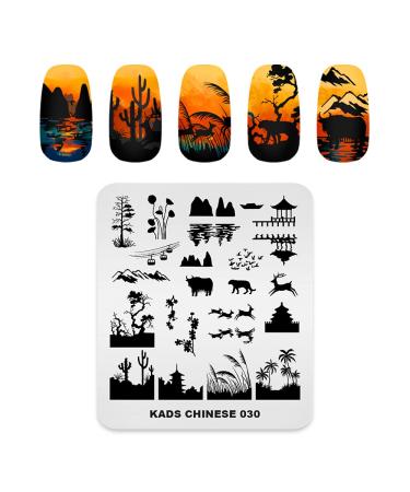 KADS Nail Stamping Plate Chinese Style Nail Art Stamp Template bamboo Lotus DIY Image Template Manicure Stamping Plate Stencil Tools (CN030)