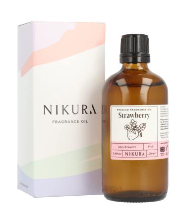 Nikura Strawberry Fragrance Oil - 100ml | Perfect for Soap Making Candle Making Wax Melts Diffuser Burner | Great for use in Bath Bombs Perfume Oil Perfume Scents | Vegan & UK Made
