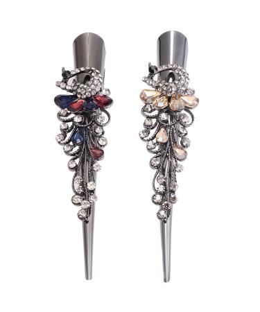 Metal Duckbill Hair Clips 2PC Large Vintage Rhinestone Duckbill Alligator Clips Crystal Teeth Hair Barrettes Duckbill Hairpins for Women Girls (Colorful+ )