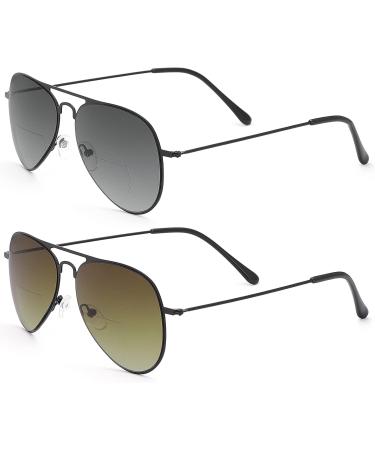 Yimi 2 Classic Bifocal Reading Glasses UV400 - Comfortable Metal Sunglasses for Men & Women - Black & Brown 2.0x - Buy Online on SooperMarket.com