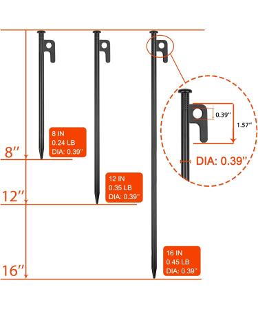 8 Pack Heavy Duty 8 Inch Steel Tent Stakes - Unbreakable Metal Pegs for Camping - Buy Online on SooperMarket.com