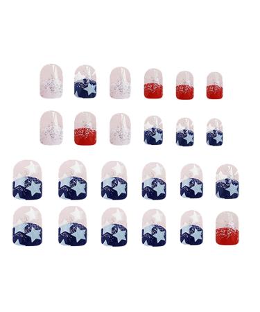 Geteawily 4th Of July Press On Nails - Flag Design Full Patriotic - Flag Design Full Nails Short Square Flag Fake Nails