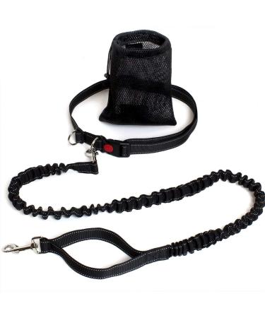 igadgitz home U6990 - Stretchy Dog Running Lead Dog Walking Belt Hands Free Dog Lead with Waistband and Drawstring Carry Bag - Black