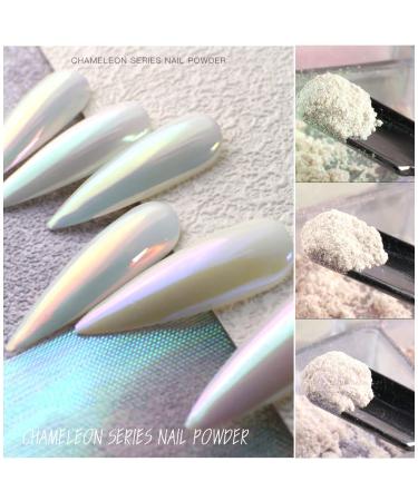 White Pearl Aurora Metallic Nail Powder - Iridescent Holographic Chrome Pigment for Glitter Manicure - 7 Colors Selection - Buy Online on SooperMarket.com