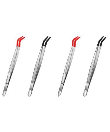 wiianoxd 4 Pieces Tweezers Curved Curved Rubber Tip Tweezers Stainless Steel Tweezers for Laboratory Jewellery Making