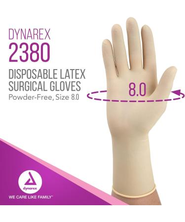 Dynarex Sterile Latex Surgical Gloves Size 8 - Powder-Free, Beaded Cuffs, Bisque - 50 Pairs - Superior Protection & Comfort for Sensitive Hands - Buy Online on SooperMarket.com