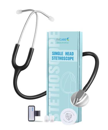 FriCARE Black Stethoscope - Single Head Stethoscopes for Nurses Home Health Use - Estetoscopio First Aid Accessories StethoMedic Essentials Adults Kids Heartbeat Ideal for Blood Pressure 30 inch Midnight Black