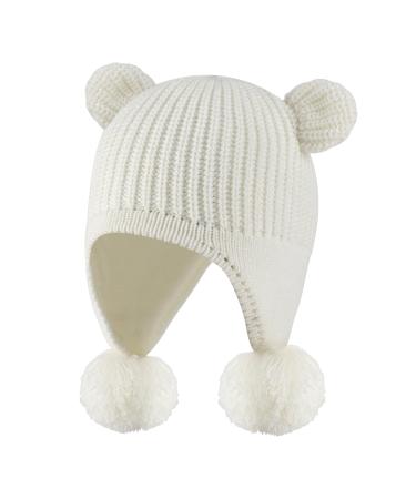 KAKU NANU Toddler Winter Hat Cute Double Pom Pom Earflap Hat Warm Beanie with Fleece Lined More Colors Suitable for Baby Boys and Girls from 6 Months to 4 Years 2-4 Years Off-white