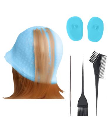 Silicone Highlight Cap Kit Hair Dye Cap with Hook Needles Hair Dye Comb and Earmuffs Streaking Cap Hair Highlighting Cap and Hook Kit Hairdressing Dyeing Staining Tools for Women Men