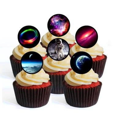 24 Space Wafer Cupcake Toppers Edible PREMIUM THICKNESS SWEETENED VANILLA Wafer Rice Paper Cupcake Toppers/Decorations