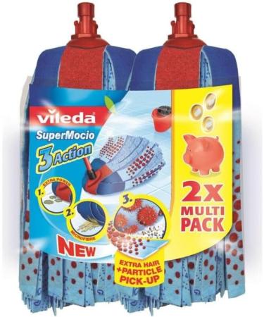 Vileda Wischmop Ersatzk pfe SuperMocio 3Action XL Refill Twin Pack Pack of 2 Multi-Colour Twin replacement head - Buy Online on SooperMarket.com