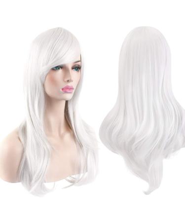 Akstore 28 70cm Fashion Wigs Long Wavy Curly Hair Cosplay Wig & Wig Cap (White)