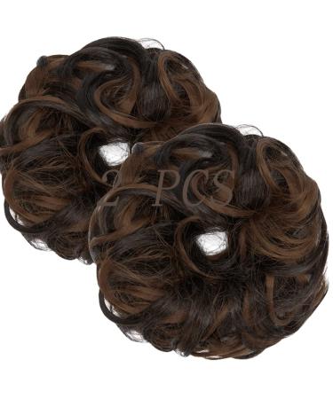 OMGREAT 2PCS Thick Updo Messy Hair Buns Curly Wavy Ponytail Extensions Hairpieces juva bun Hair Scrunchies for Women Girls Dark Brown Mix Light Auburn 2 PCS 7# Dark Brown Mix Light Auburn