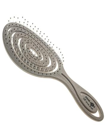 Head Jog 08 Paddle Brush Flexible Soft Pin Bristles Detangling Wet Or Dry Hair. Gentle Brushing Straw Brush. Detangle Round Brush for Straight Curly & Wavy Hair Types. (Monochrome Collection Silver)