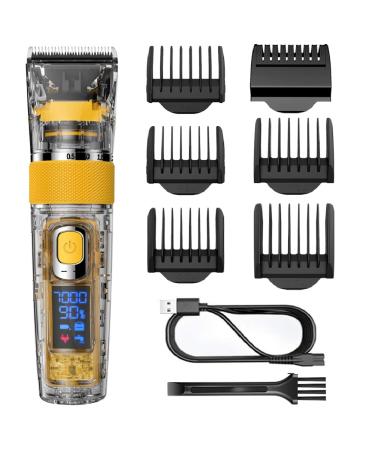 Hatteker Men's Hair Clipper Cordless Beard Trimmer Clippers Professional Hair Trimmer Haircutt Kit IPX7 Waterproof Transparent