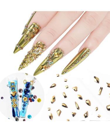 735 Pieces Gold Nail Rhinestones for Acrylic Nails - 3D Nail Diamonds Art Decoration DIY (Gold AB) - Buy Online on SooperMarket.com