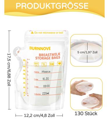 Buy Burnnove 130 BPA-Free Breast Milk Storage Bags - 250ml Double Zipper - Safe & Convenient International Shipping - Buy Online on SooperMarket.com