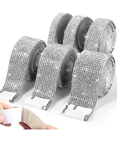6 Rolls Self Adhesive Crystal Rhinestone Ribbon Diamond Bling Ribbons Wrap 6 Yards Mesh Glittering Sticker Roll for Arts Crafts Wedding Birthday DIY Event Car Phone Decoration (Silver)
