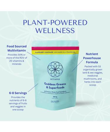 Organic Greens Superfood Powder Niyama Goddess Greens and Superfoods | Antioxidant Rich & Supports Gut Health | Natural Raspberry Lemonade Flavour (30 servings) - Buy Online on SooperMarket.com
