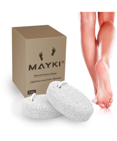Pumice Stone 2 Pcs for Feet/Hands - Natural Lava Callus Remover and Foot Scrubber - MAYKI White Round Shape - Buy Online on SooperMarket.com