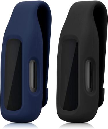 kwmobile 2X Clip Holders Compatible with Fitbit Inspire 3 / Inspire 2 / Ace 3 - Clip-On Holder Replacement Set - Black/Dark Blue black / dark blue - Buy Online on SooperMarket.com