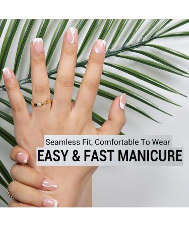24Pcs Short Square French Press on Nails - White Swirl Design False Nails for Women & Girls - Buy Online on SooperMarket.com