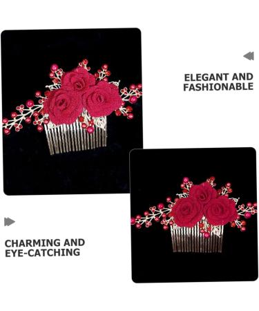 PLAFOPE Rose Hair Comb Hair Jewelry Comb Female Insert Comb Bridesmaid Hair Comb Rose Head Decor Hair Comb Clip Wedding Hair Comb Wedding Ceremony Decorations Hair Accessories Red Cloth - Buy Online on SooperMarket.com