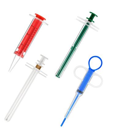 4 Pieces Pet Cat Pill Shooter Dog Syringe Dispenser Puppy Medicine Feeder Piller Popper Silicone Safe Reusable Tablet Medical Feeding Tool for Cats Dogs Small Animals Blue, Green and red, White