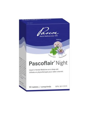 Pascoflair Night Used in Herbal Medicine as a sleep aid Made with Passionflower Lemon balm & Valerian Non-hormone & Non-Habit-Forming Herbal Alternative to Sleep Pills & Supplements (90 Tablets) 90 count (Pack of 1)