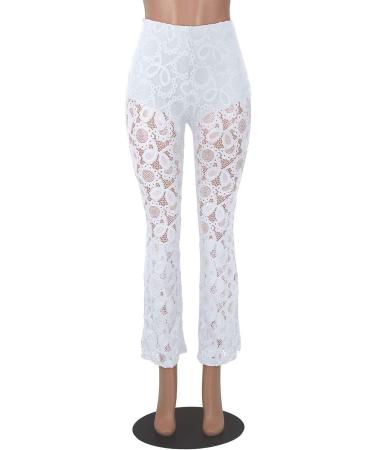 Women's Lace Embroidery Bell Bottom Cropped Pants - White XX-Large - Buy Online on SooperMarket.com
