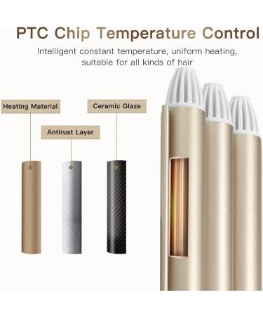 Ten-Tatent 3 Barrel Hair Waver Curling Iron 25mm - 2 Temperatures - Quick Heating - for Long or Short Hair Styling - Heat Resistant Glove - Gold - Buy Online on SooperMarket.com
