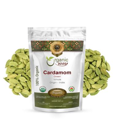 Organic Way Green Cardamom Whole Pods, Hari Elaichi (Elettaria cardamomum) - Adds Flavour | Organic & Kosher Certified | Non GMO & Gluten Free | USDA Certified | Origin - India (1/4LBS / 4Oz) 1 Count (Pack of 1)