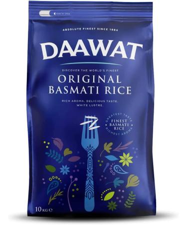 Daawat Original Basmati Rice with Rice Aroma Delicious Taste White Lustre Perfectly Aged Aromatic & Textural Grain Rich Flavour with Sweet Taste Ideal for all types of Dishes - 10Kg