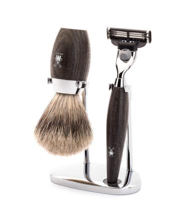 M HLE shaving set - Kosmo series - Fine badger hair - compatible with Gillette blades - bog oak