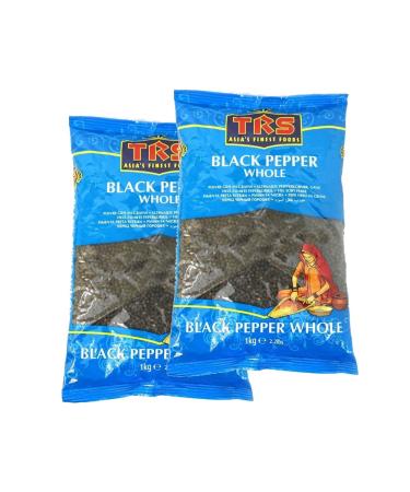 TRS Black Pepper Whole | 1KG | Whole Pepper | Gourmet Black Peppercorn | Peppercorns for Grinders |Ground Black Pepper |Indian Origin (Pack of 2)