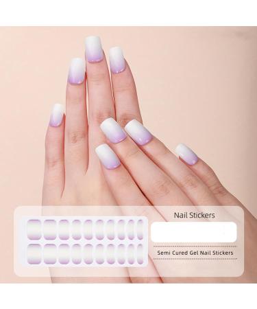 Semi Cured Gel Nails Strips - 20 Stickers Nail Wraps Soft Self - Solid Purple Full Wraps Nail Polish Stickers French Style (French Simple Style) Gradient Violet - Buy Online on SooperMarket.com