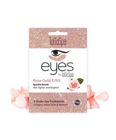 ToGoSpa Rose Gold EYES Under Eye Repair | Micro-Infused Clean Collagen Gel Masks with Hyaluronic Acid Aloe Vera Vitamins C & E Rose and 24k Nano Gold to Tighten and Brighten Saggy Eyes - 3 pack