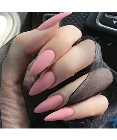 Brishow Artificial Nails Long False Nails Ballerina Acrylic False Nail 24pcs for Women and Girls (Light Pink)