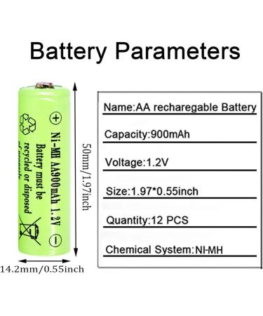 1.2V AA NIMH 900mAh Rechargeable Batteries - 12 Pack for Outdoor Solar Lights & LED String Lights - Buy Online on SooperMarket.com