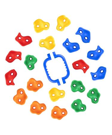 20 Rock Climbing Holds with 2Pcs Safety Handles, Kids Climbing Holds for Indoor Outdoor Play Set, Rock Wall Climbing Kit with Mounting Hardware 20 Climbing Holds with 2 Handles