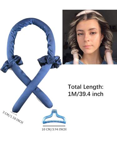 Heatless Curls Headband Kit - Navy Blue | Hair Styling Tools for Long Medium Hair | Curling Rod Wrap with Scrunchies and Hair Clip - Buy Online on SooperMarket.com