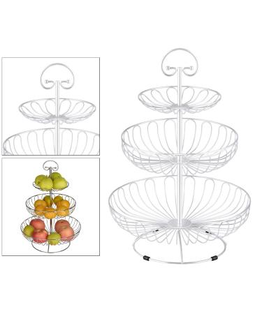 Fruit Basket Bowl 3 Layers Wire Basket Stand Kitchen Countertop Organizer Fruit Vegetable Bowl Fruit Basket Fruit Bowls (Color : White)