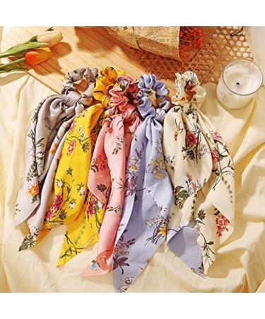 Boho Flower Ribbon Hair Scrunchies Headband Set for Women/Girls (Pack of 5) - Buy Online on SooperMarket.com