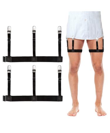 Men's shirt holder adjustable braces elastic shirts flexible shirt bracket fiery for men with non -slip locking clamps black (1 pair)