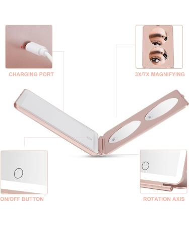 LED Foldable Travel Makeup Mirror - 5x7 inches, 3 Color Light Modes, USB Rechargeable - Rose Gold - Buy Online on SooperMarket.com